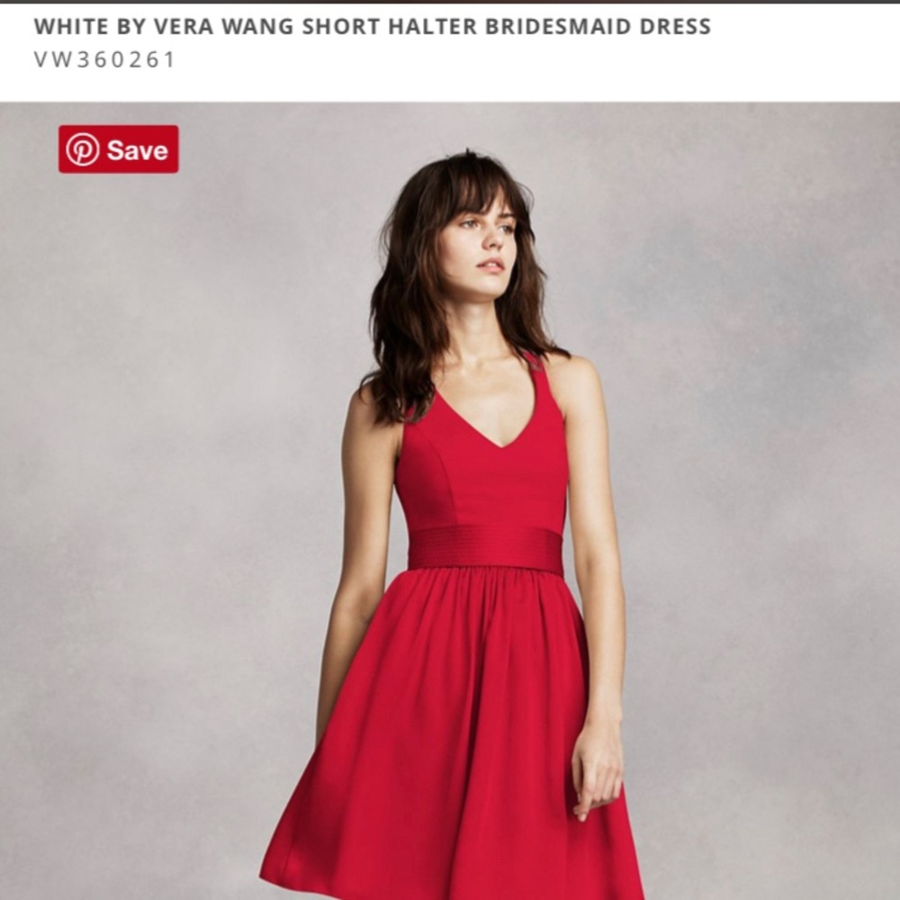 Red Vera Wang short bridesmaid dress.